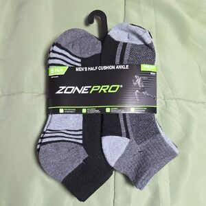 Zone Pro Men's Athletic Half Cushion Ankle Socks - 6 pair